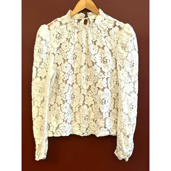 Wayf Women's Cream Emma Puff Sleeve Lace Top Size Large Ruffled Collar Camisole - Picture 1 of 7